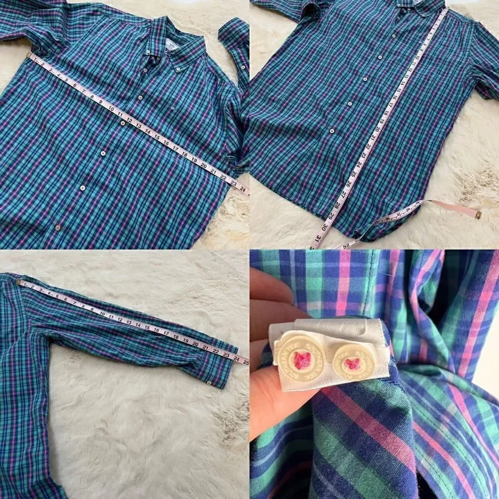 Southern Tide Classic Fit Plaid Button Down Shirt Collared Pink Blue mens size M